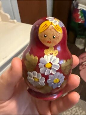 Hand-Painted Matryoshka with Nesting Doll - Red with White Flowers set of 3